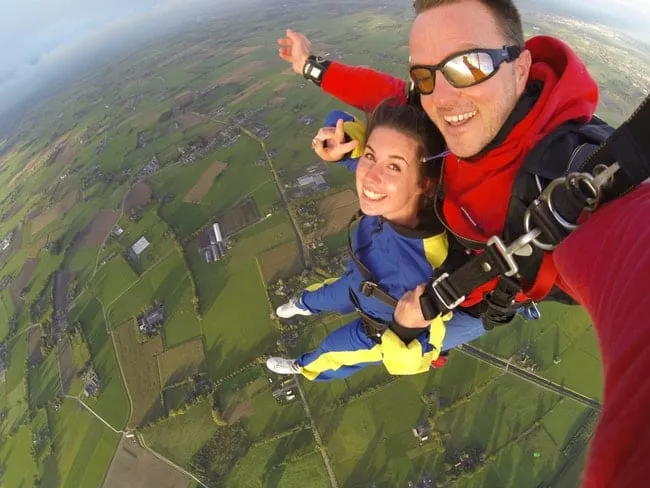 Skydiving adventure — extreme sports like this are typically not covered by standard safari travel insurance